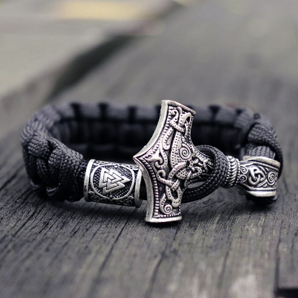 Mens Viking Mjolnir Leather Bracelet Thor hammer