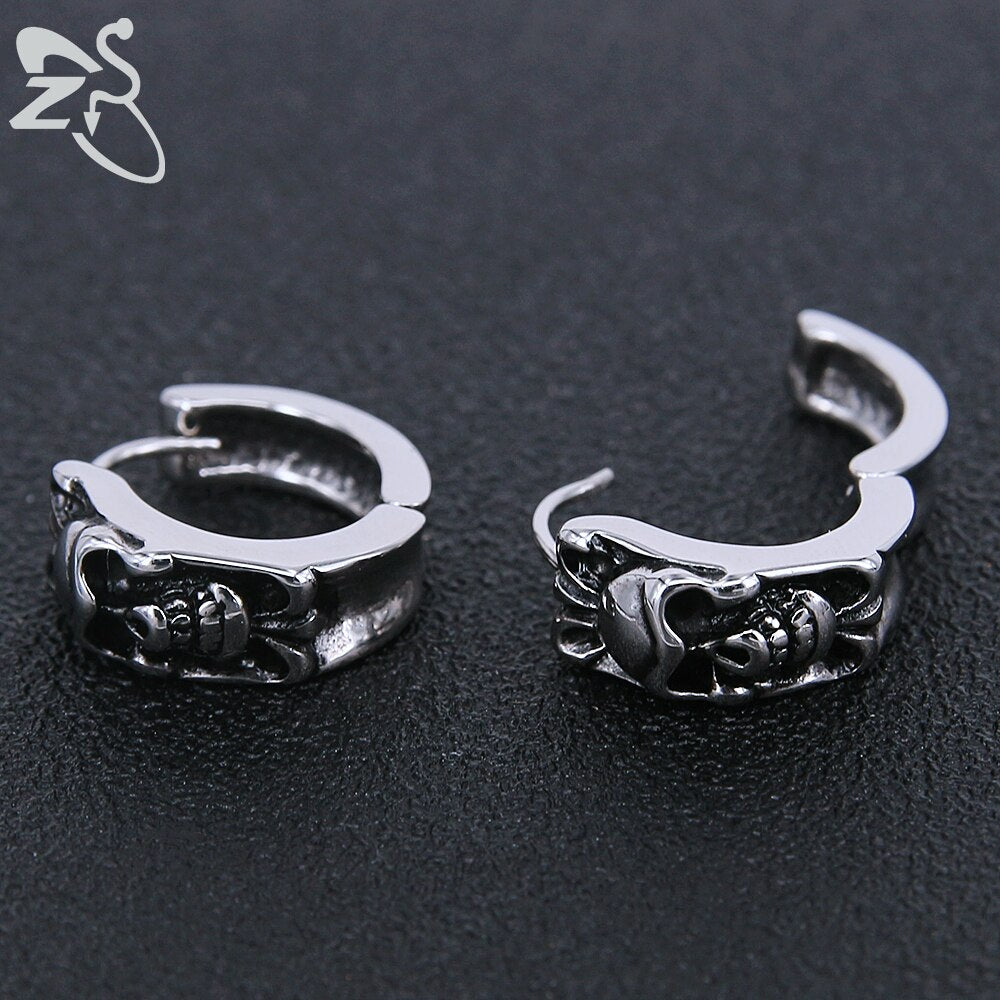 2018 New Stainless Steel Punk Earrings for Man Skull Hoop Earring