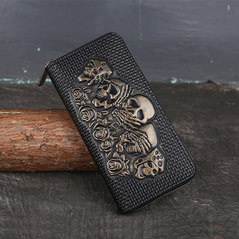 Men Genuine Leather Wallets Women Skull Pattern Purses