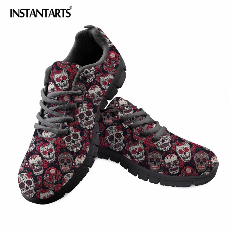 Classic Sugar Skulls Printing Women Lace Up Flat Shoes Summer
