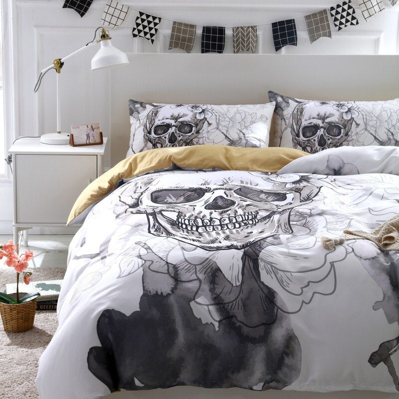 3d Flowers skull Duvet Cover With Pillowcases Sugar Skull Bedding