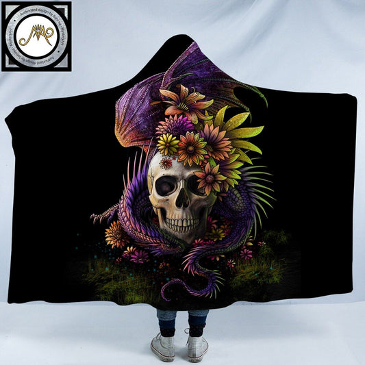 Flowery Skull by SunimaArt Hooded Blanket Flower Dragon