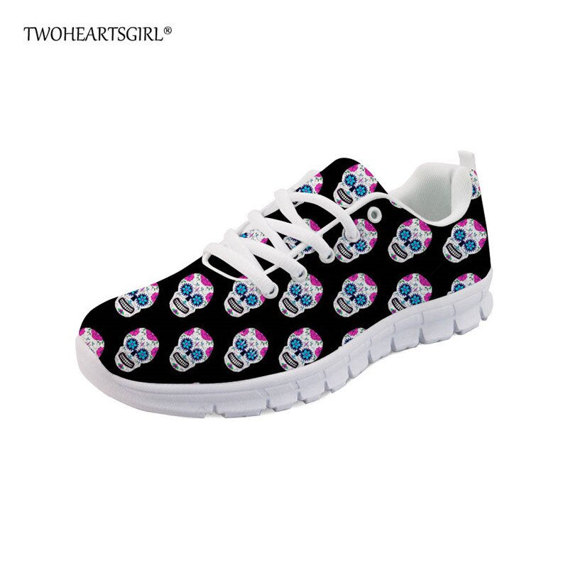 Sugar Skull Printed Fashion Women Shoes Classic Female Lace-up Mesh Walking Shoes
