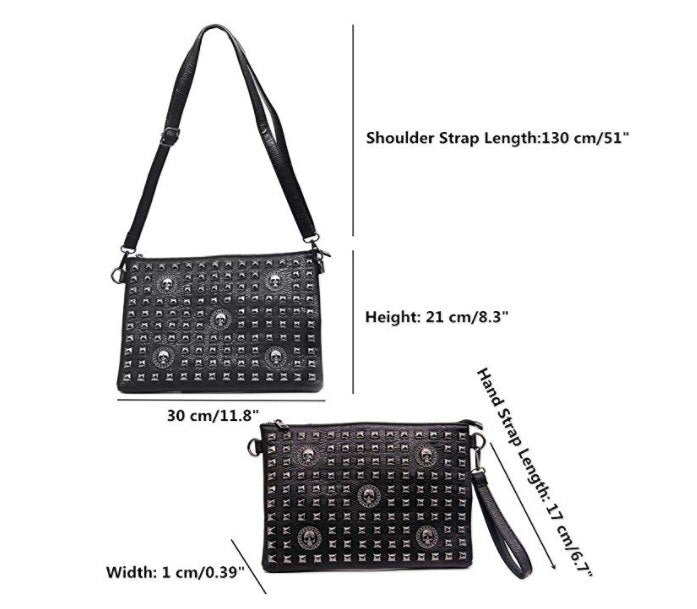 Women Classic Gothic Skull Rivet Clutch Purses Punk
