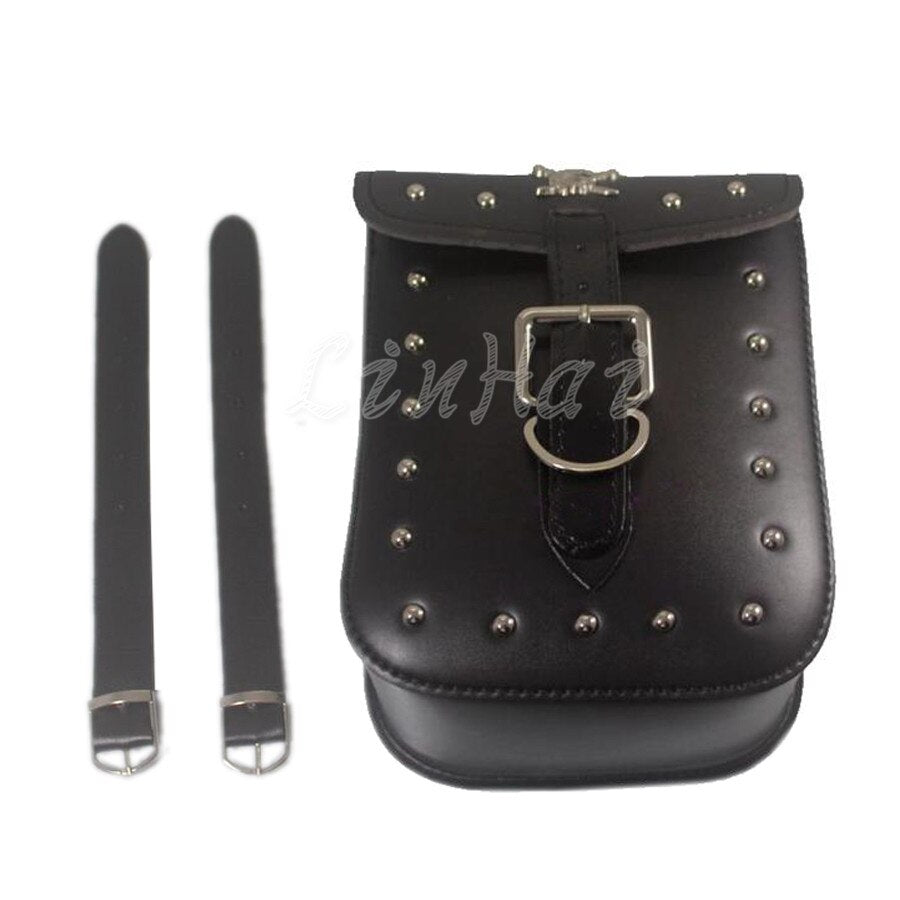 New Black Motorcycle Skull Faux Leather Rectangle Tool Luggage Bag Side