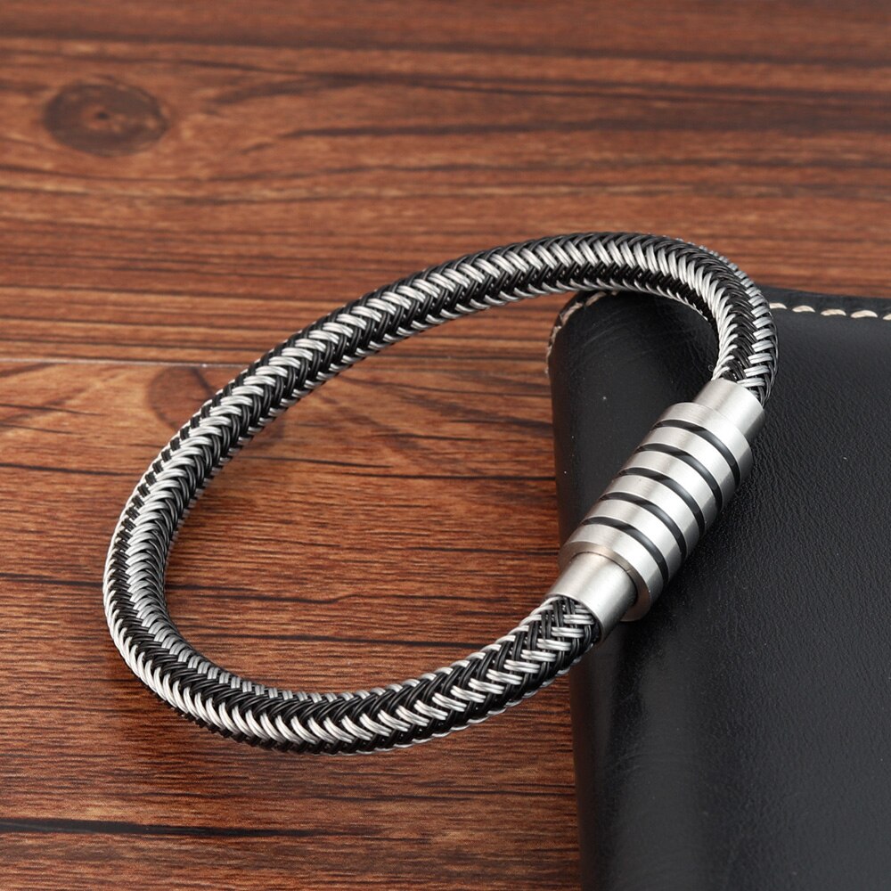 Punk Threaded Button Metal Weaving Bracelet
