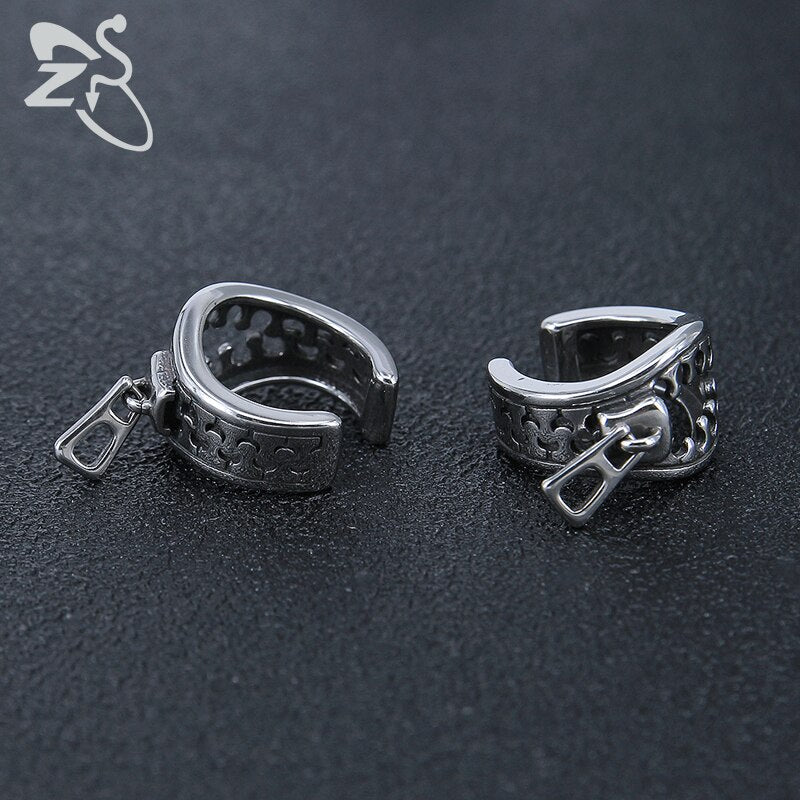 Punk Zipper Clip Earrings for Men Stainless Steel Jewelry Rock Roll
