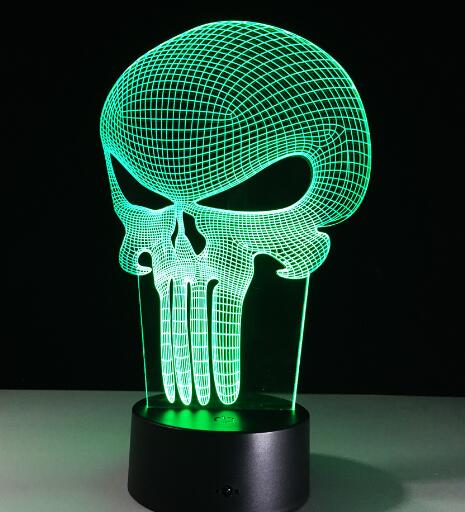 3D LED Color Night Light Changing Lamp Halloween Skull Light Acrylic 3D