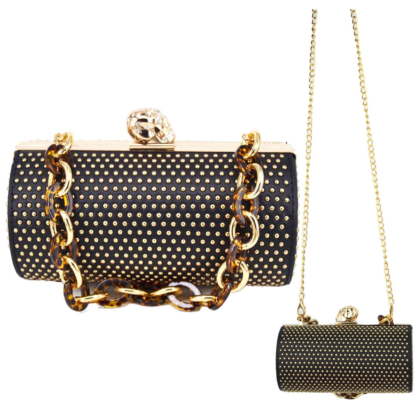 Golden Rivet Cylinder Designer Skull Luxury Shoulder Bags