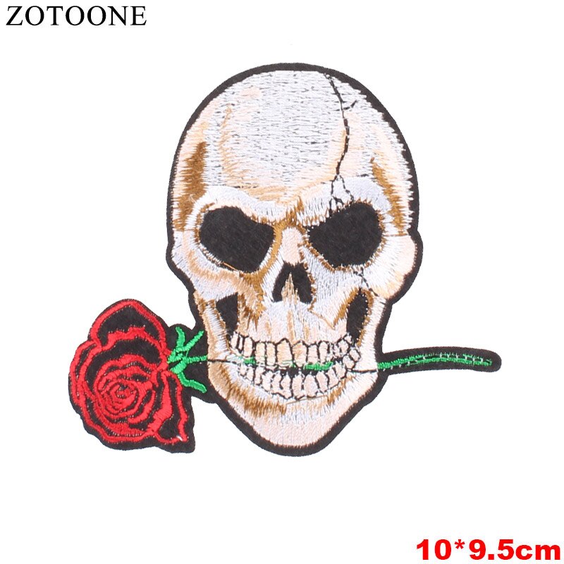 Punk Rock Skull Embroidery Patches For Clothing Flower Rose Skeleton Iron