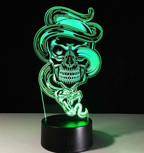 3D LED Color Night Light Changing Lamp Halloween Skull Light Acrylic 3D