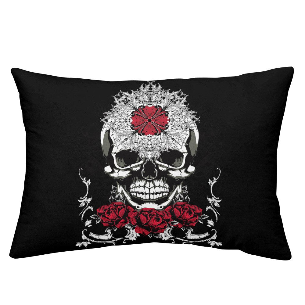 Girls Sugar Skull Bedding Set Red Rose Flowers Print Duvet Cover
