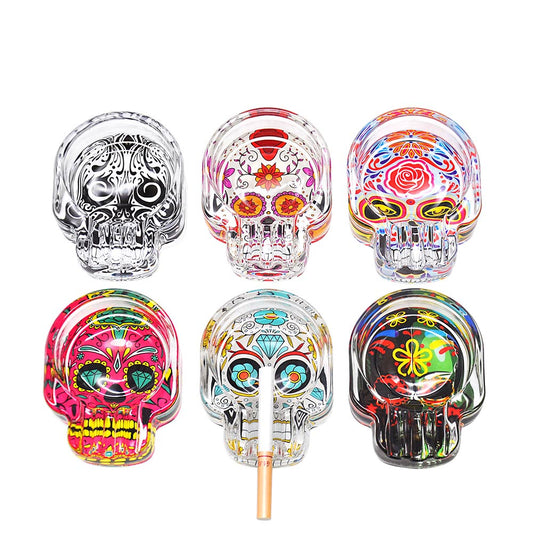 Handmade Sugar Skull Glass Ashtray Three Cigarette Ash Holder Ashtray