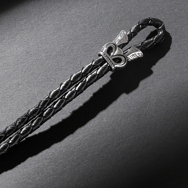 Punk Skull Bracelets Black Braided Multilayer Leather Bracelet