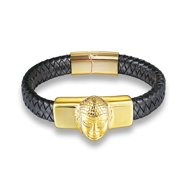 New PunkStyle Geunine Leather Buddha Charm bracelet