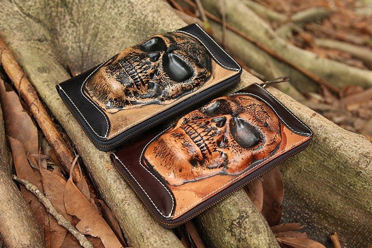 New punk type tanning cowhide skeleton skull wallet