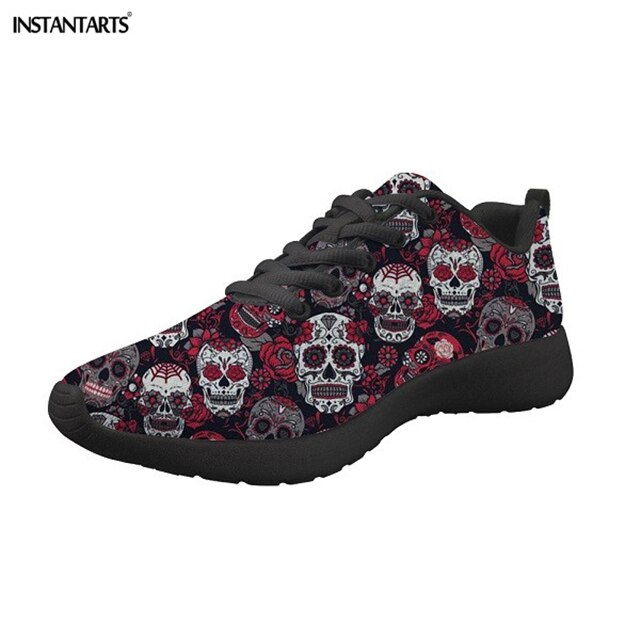 Ladies Flats Shoes Lace Up Classic Sugar Skulls Printing Women