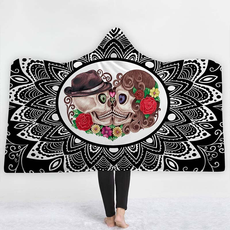 Skull Hooded Blanket for Adult 3D Printed Cartoon Skull