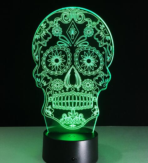 3D LED Color Night Light Changing Lamp Halloween Skull Light Acrylic 3D