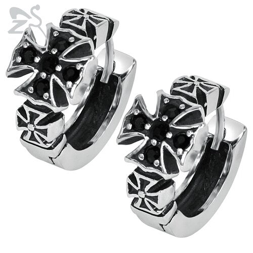 Punk Small Hoop Earrings Skull Cross Stainless Steel Jewelry