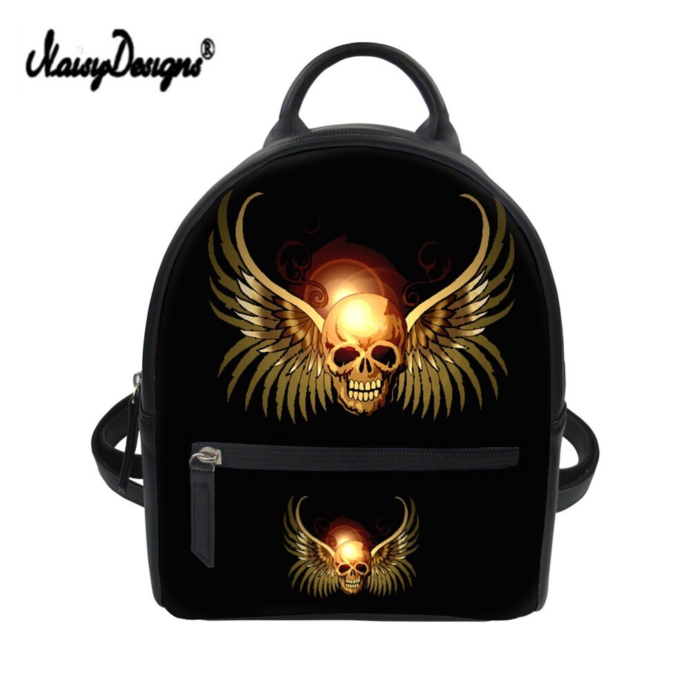 Women PU Leather Mini Balck Backpacks 3D Skull