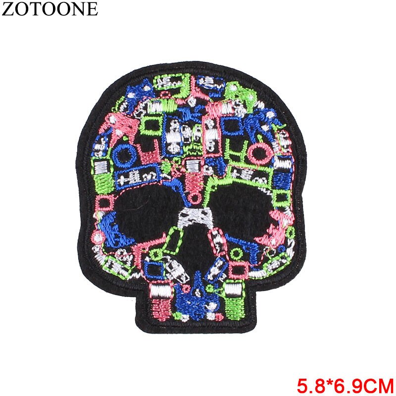 Punk Rock Skull Embroidery Patches For Clothing Flower Rose Skeleton Iron