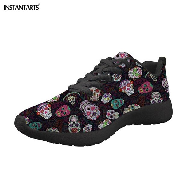 Ladies Flats Shoes Lace Up Classic Sugar Skulls Printing Women
