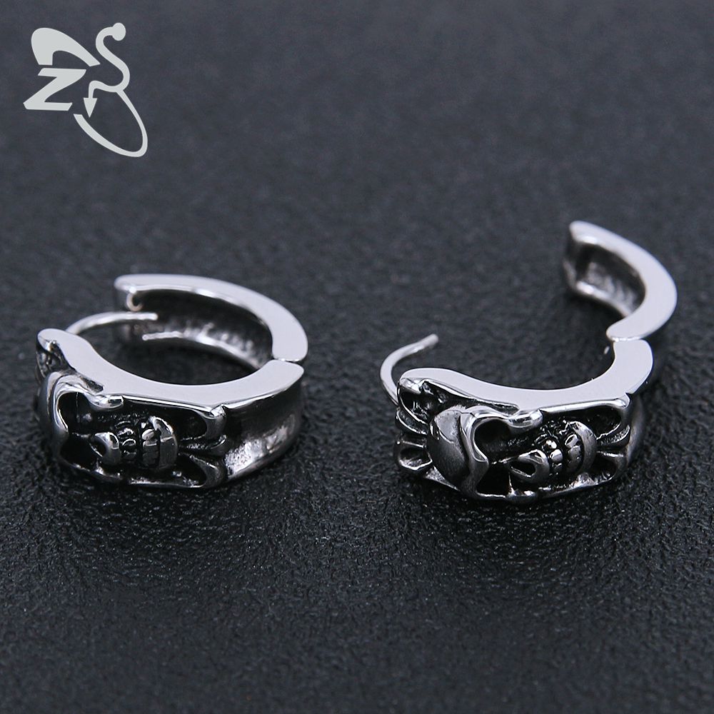 2pcs Skull Ear Hoop Earring 316 Stainless Steel Aros Circle Earring