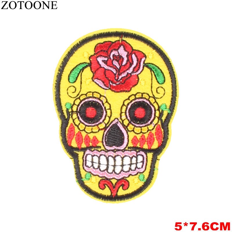 Punk Rock Skull Embroidery Patches For Clothing Flower Rose Skeleton Iron