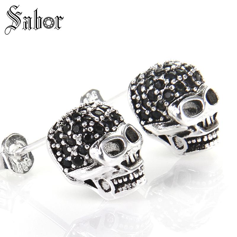 Skull with Rhinestone Stud Earring European Rebel