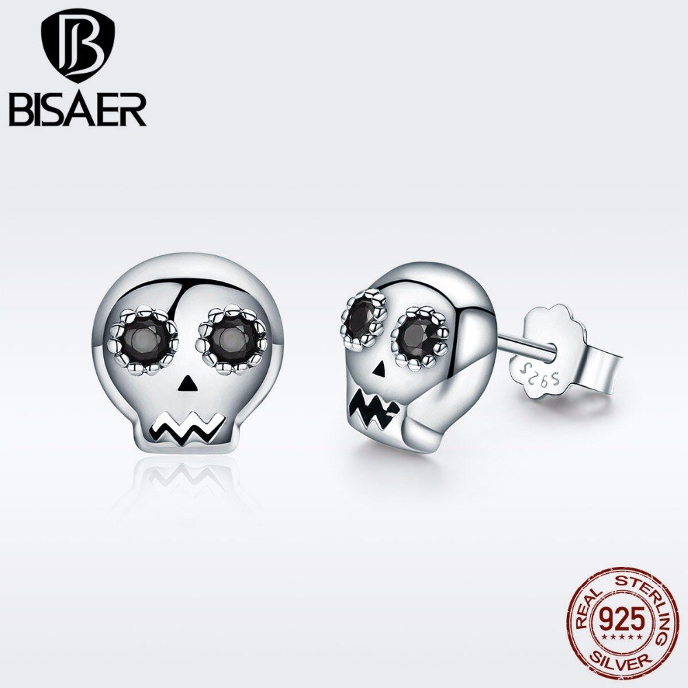 Fashion 925 Sterling Silver Earrings Hiphop/Rock Black