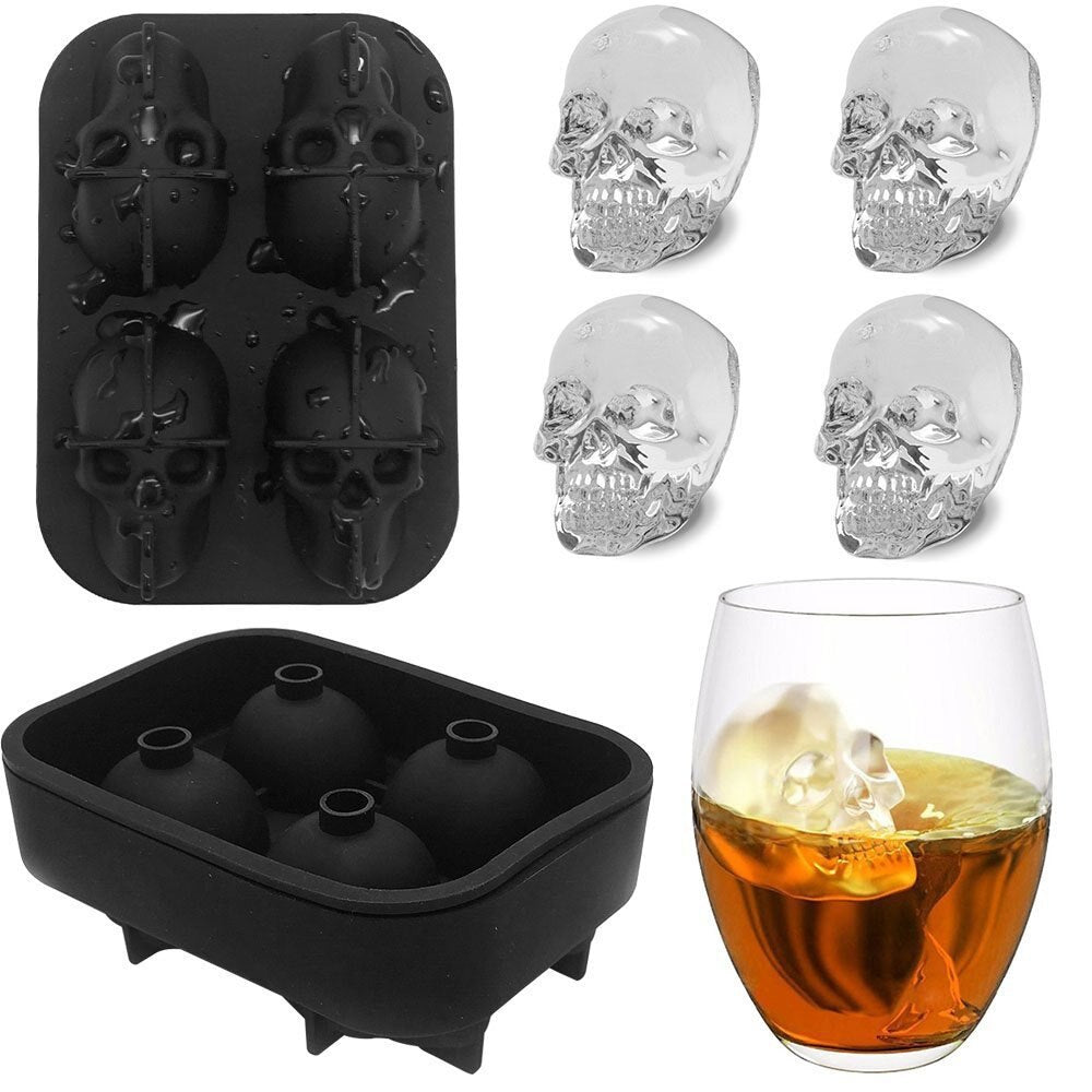 Skull ice mold for Halloween,Skull ice lattice,3D Creative New 4 Skeleton Ice Grid,