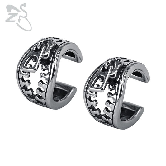 Punk Zipper Clip Earrings for Men Stainless Steel Jewelry Rock Roll