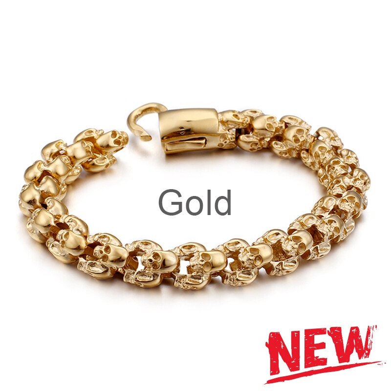 Punk Skull Bracelets Men Stainless Steel Shiny Matte Skull Charm