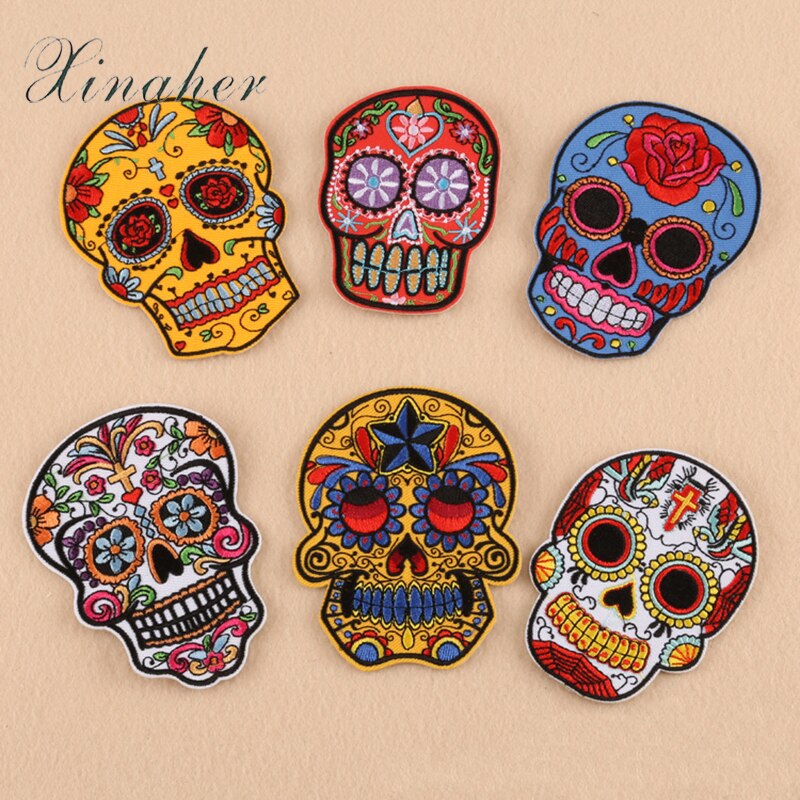 6pcs/lot new skull Iron On Patches Embroidered Patches Apparel Fabric Sewing Applique DIY Clothes Stickers Patches