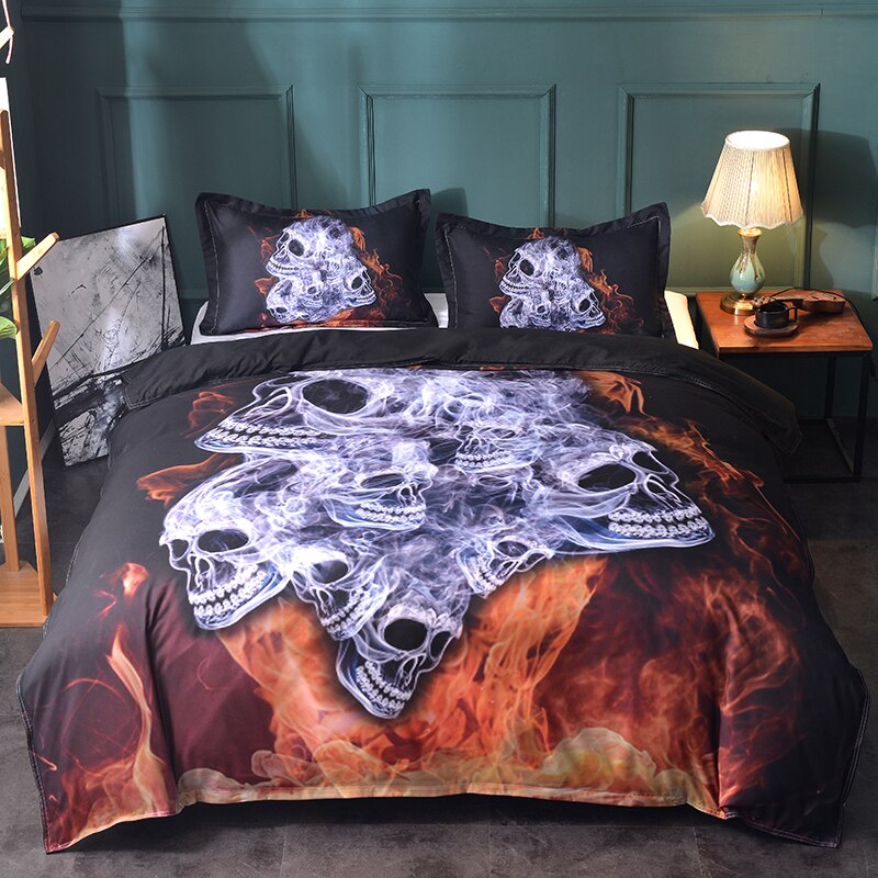 Smoke flame skull duvet cover sugar skull bedding set pillowcase