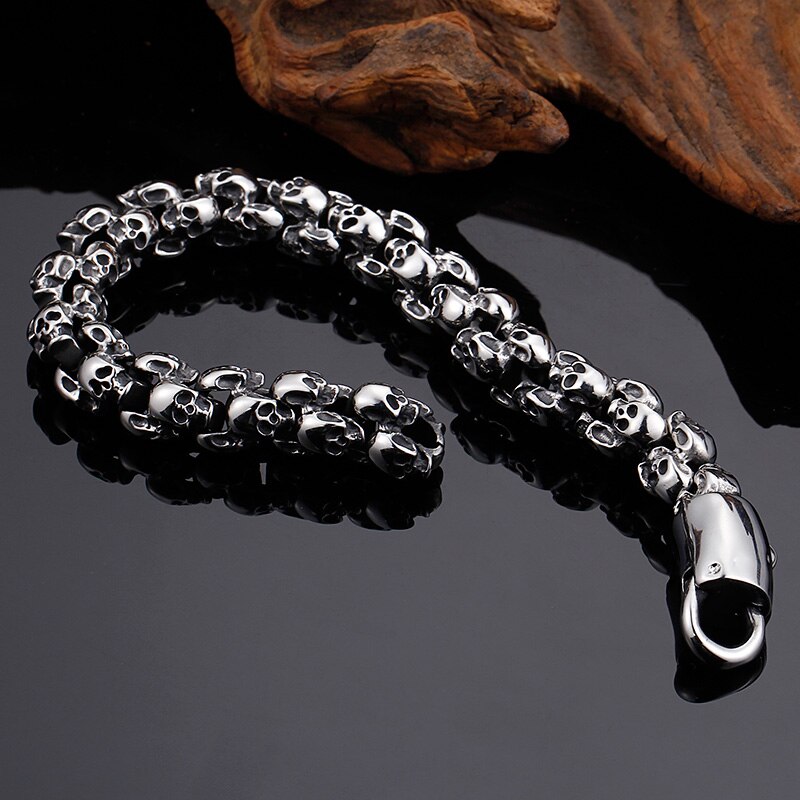 Mens Bracelets 2018 Punk Rocker Full Skull Charm Bracelet