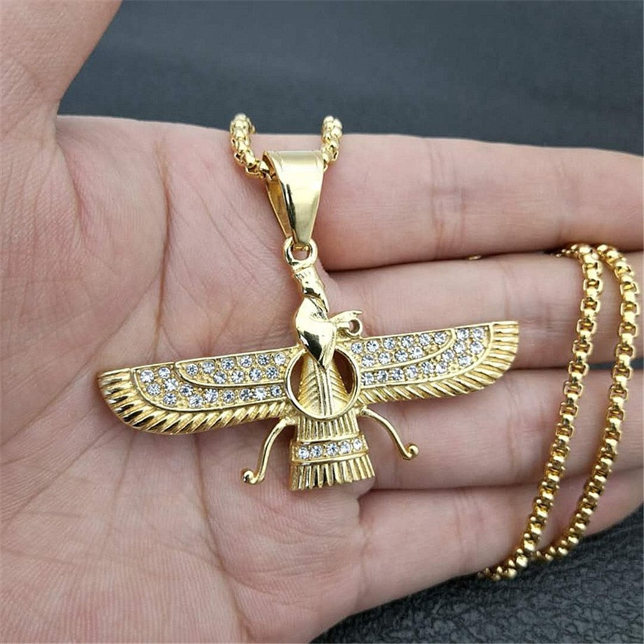 Faravahar Ahura Pendant Men Iran Jewelry Stainless Steel Zoroastrian Gold