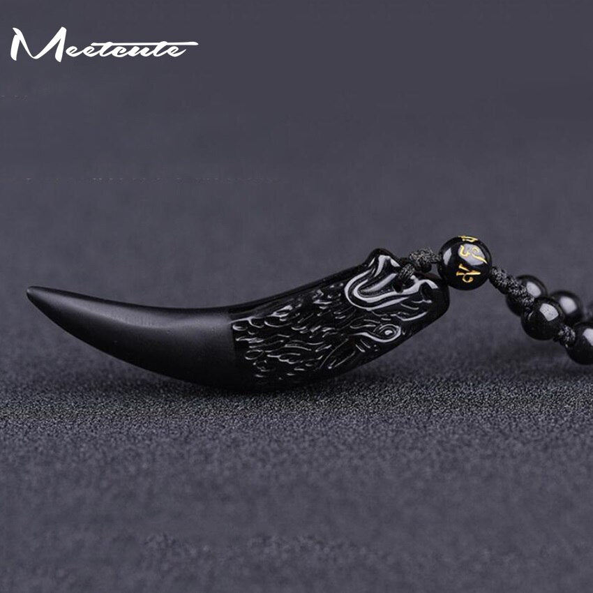 Stone Ice Obsidian Pendant Necklace Wolf Tooth Amulets Talismans Couple