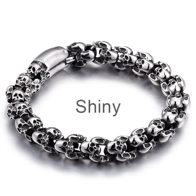 Punk Skull Bracelets Men Stainless Steel Shiny Matte Skull Charm