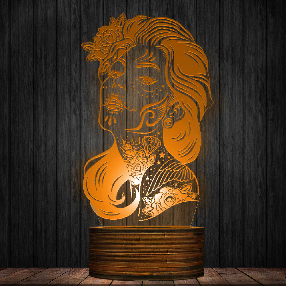 Day Of The Dead Color Change Night Light Girl Sugar Skull LED Table Lamp