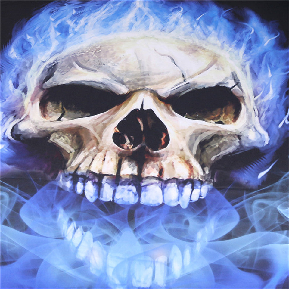 Flame Skull Bed Sheets 3D Print Gothic Flat Sheet Blue Fire Bed