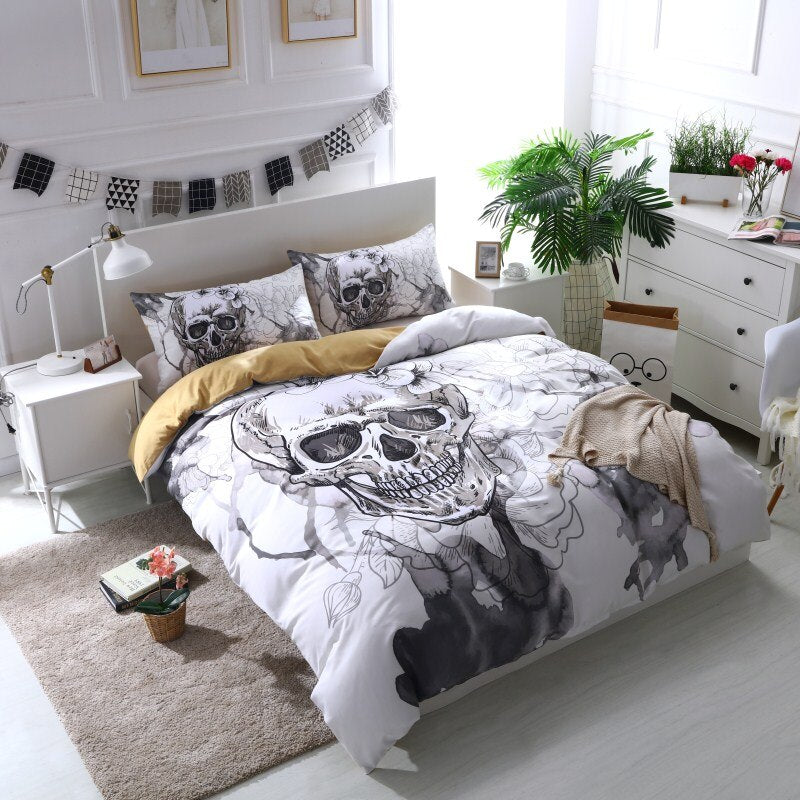 3d Flowers skull Duvet Cover With Pillowcases Sugar Skull Bedding