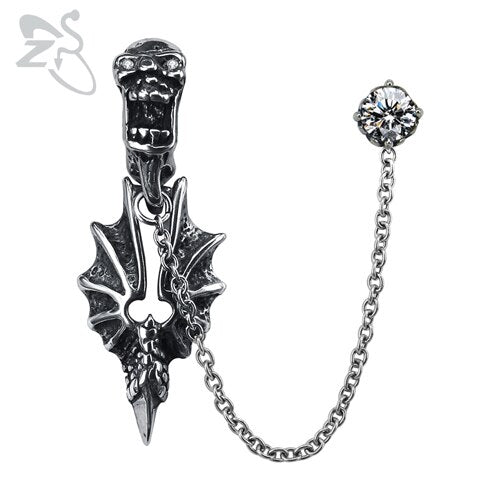 Punk Earrings Skull Stainless Steel Jewelry Dragon Long Chain Double Stud Earrings