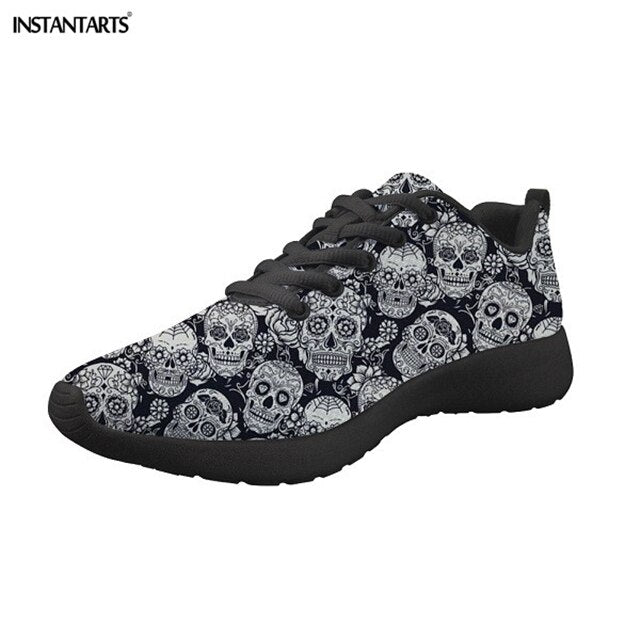 Ladies Flats Shoes Lace Up Classic Sugar Skulls Printing Women