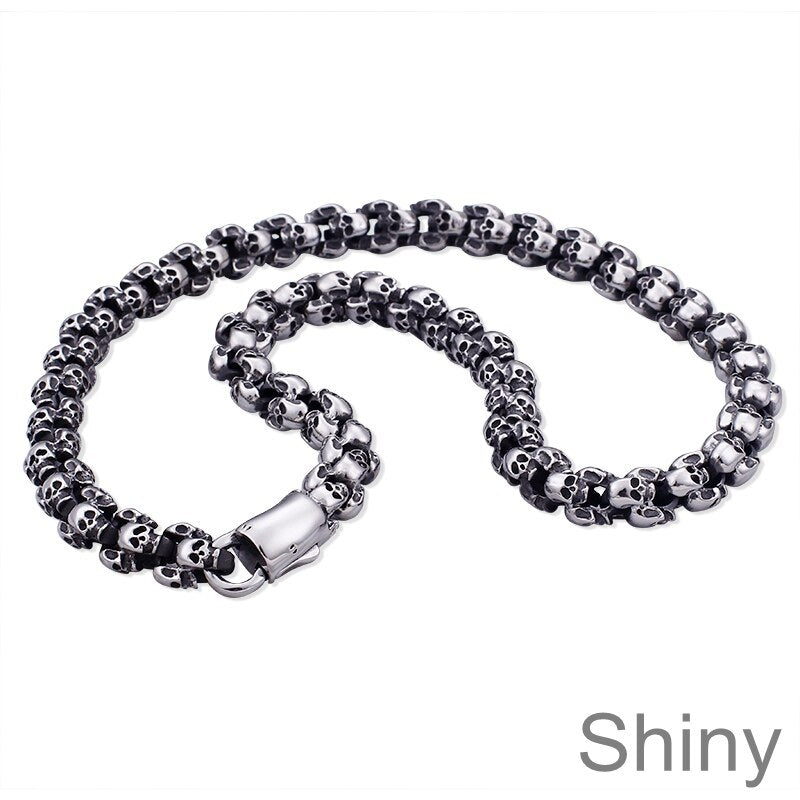Punk Long Matte Skull Necklace & Bracelets For Men Stainless Steel
