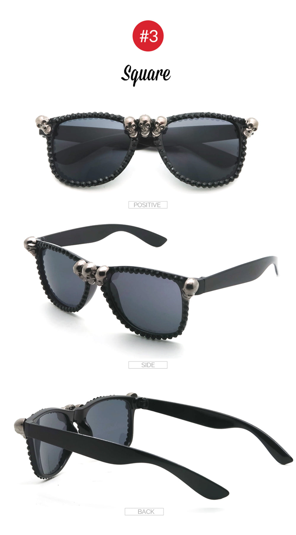 Gothic Skull Sunglasses Halloween Christmas Cat Eye Crystal Punk Sun Glasses