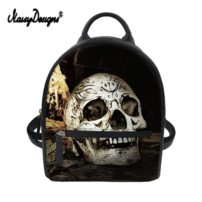 Women PU Leather Mini Balck Backpacks 3D Skull