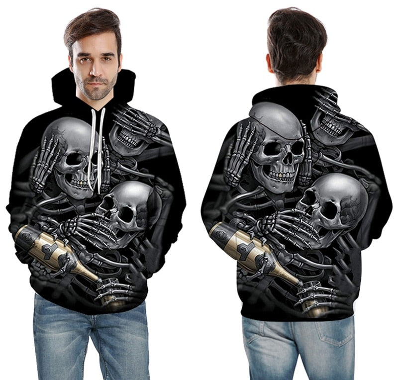 3d Hoodies Skulls Champagne Print  Hooded Hoodies Thin 3d Sweatshirts
