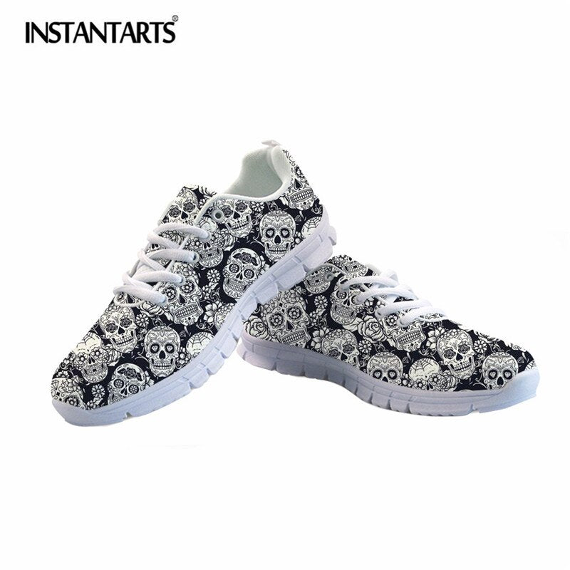 Classic Sugar Skulls Printing Women Lace Up Flat Shoes Summer